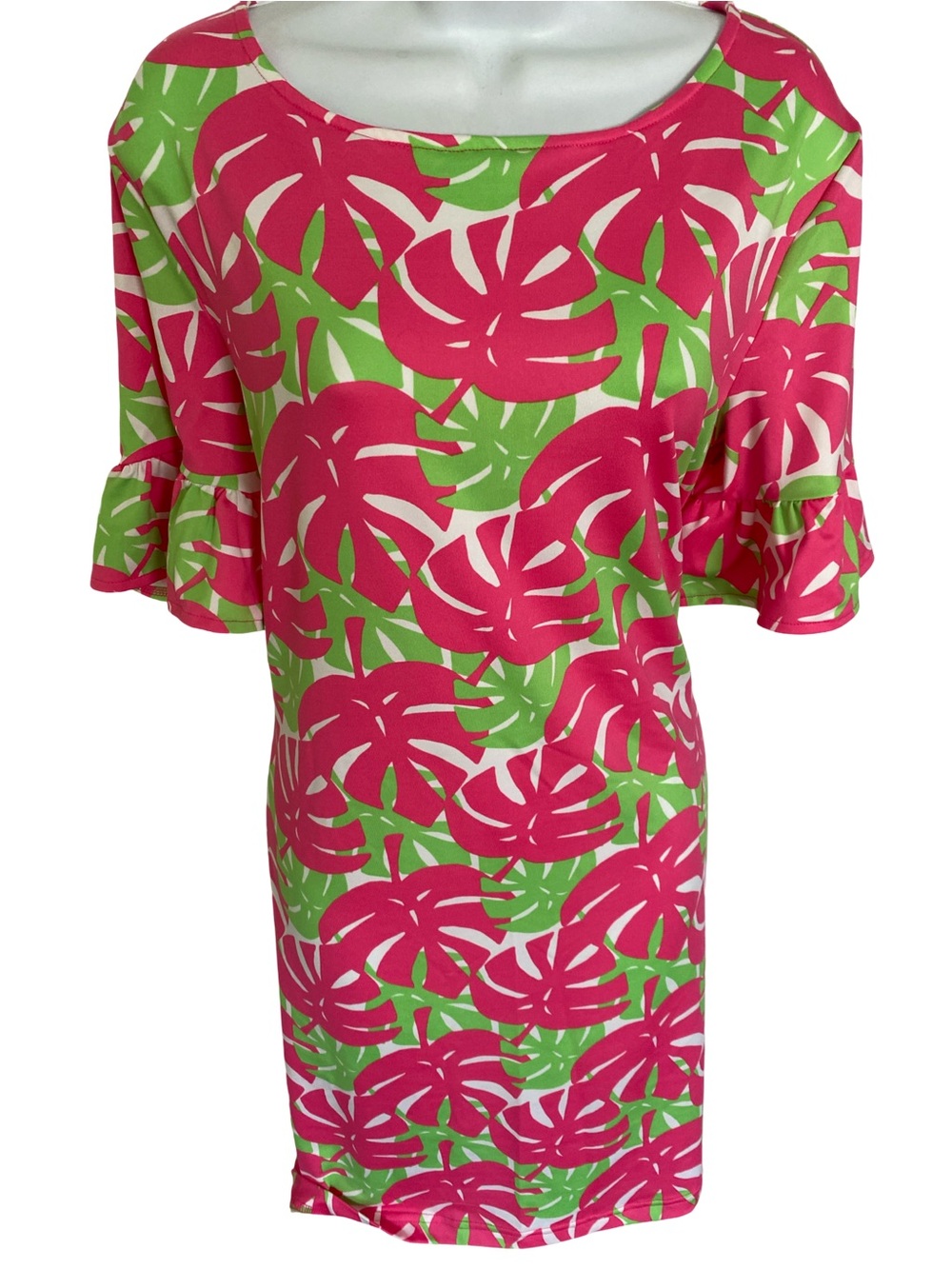 Sailor  Sailor Pink & Green Leaf Print Shift Dress-L